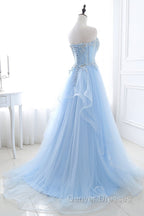 Light Blue Beaded Long Prom Dress