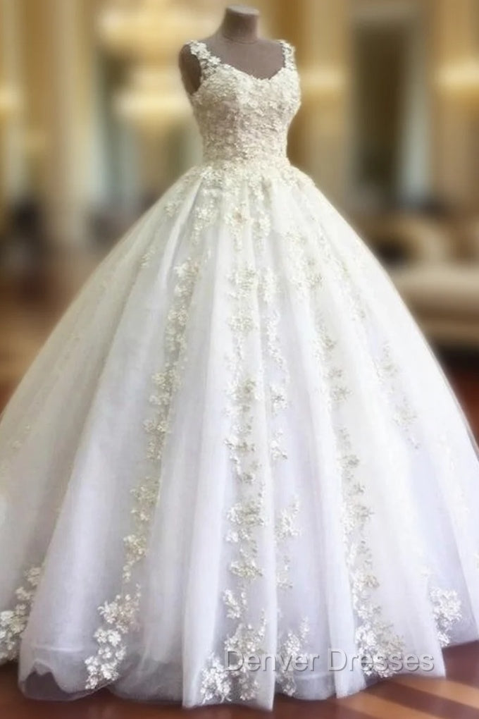 Ball Gown Appliques Flower Long Tulle Bridal Wedding Dress