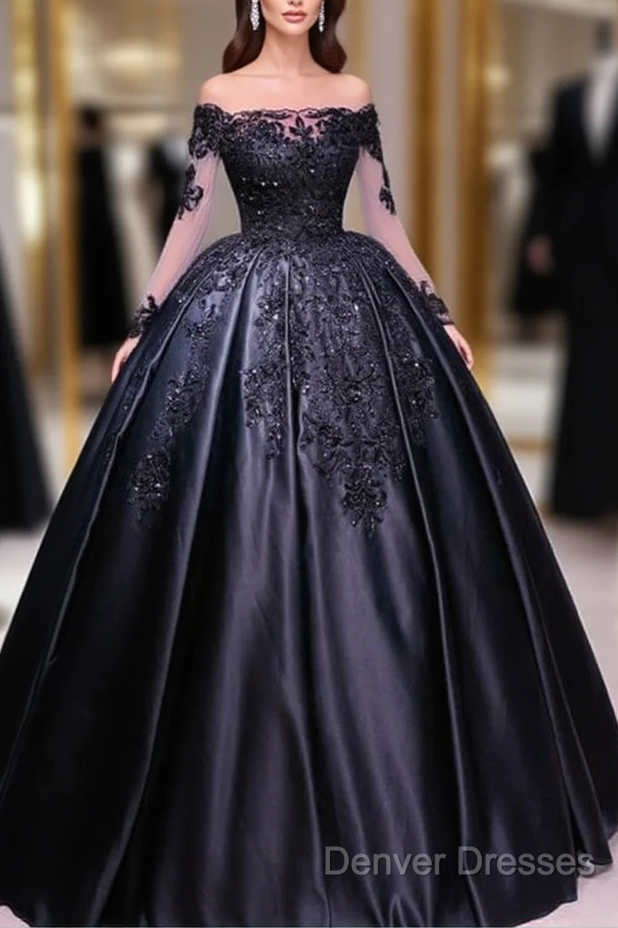 Ball Gown Appliques Long Sleeve Satin Dress Main image