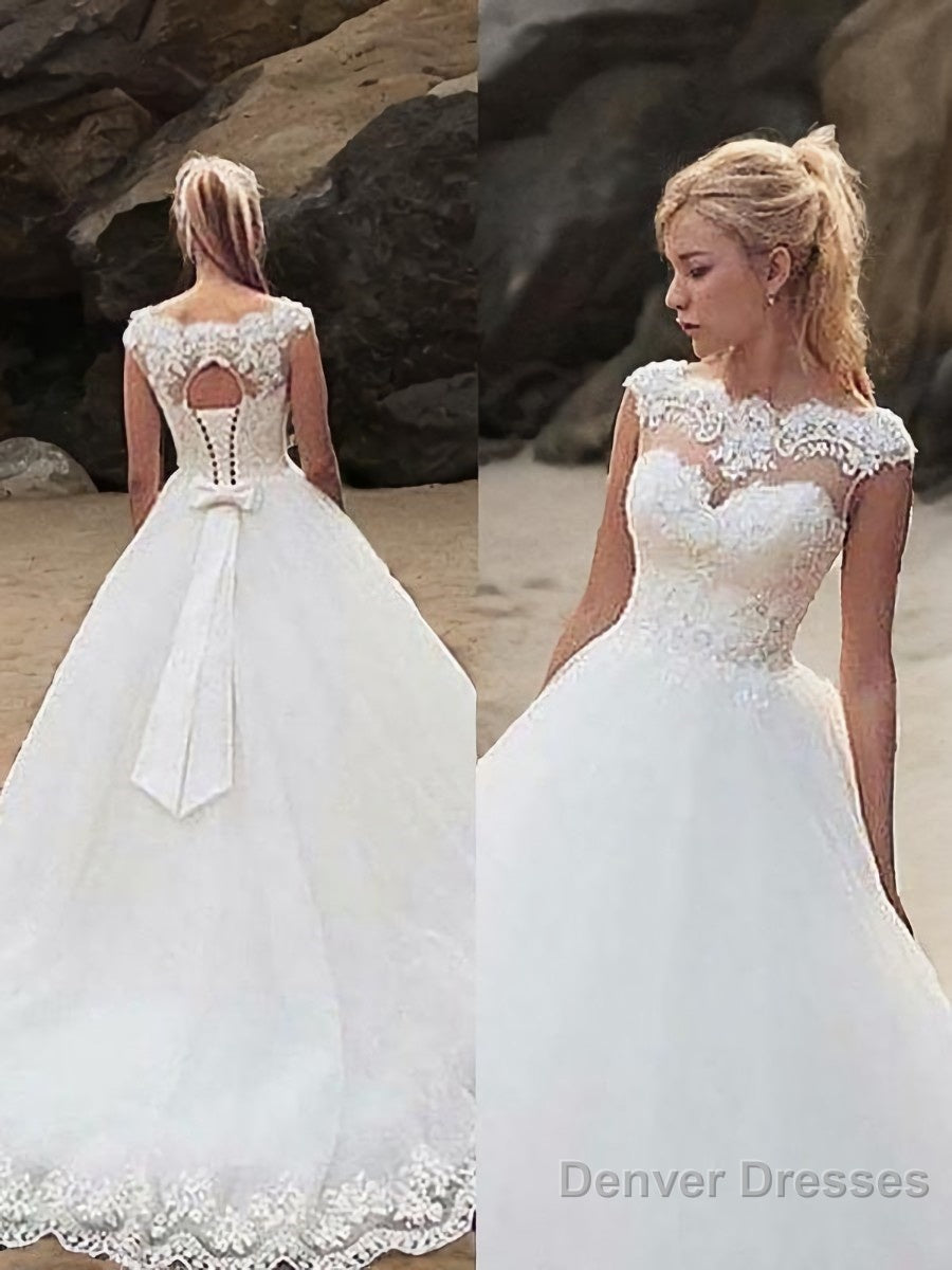Ball Gown Bateau Court Train Tulle Wedding Dresses With Belt/Sash Main image