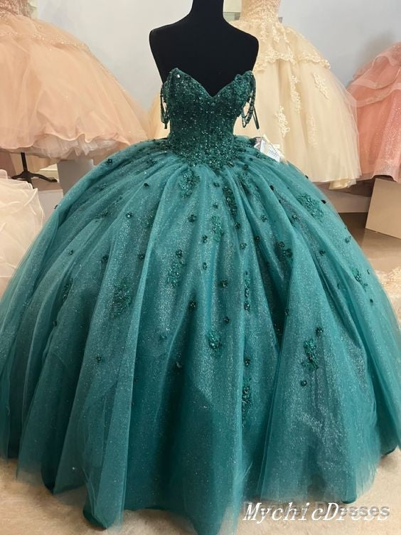 Ball Gown Beaded Green  Quinceanera Dress Spaghetti Straps Graduation Dresses Main image