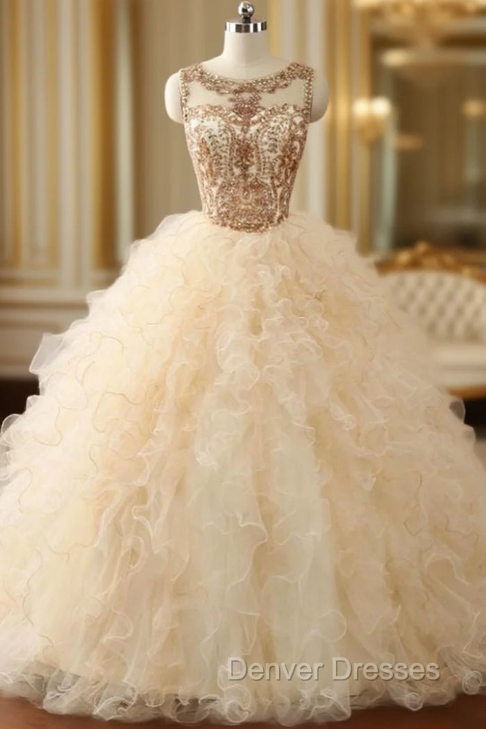 Ball Gown Beaded Long Sweet Years Party Gowns Ruffles Tulle Prom Dress Main image