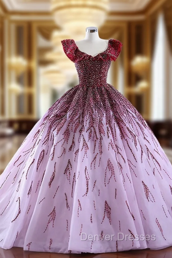 Ball Gown Beading V-neck Prom Dress