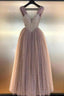 Ball Gown Beads V-Neck Floor Length Prom Dresses