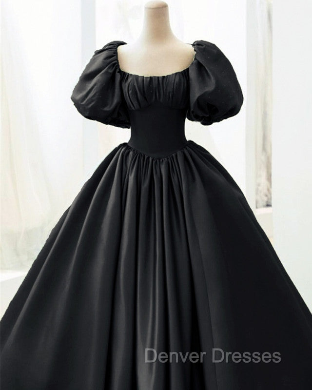 Ball Gown Black Satin Wedding Dress Puffy Sleeves Secondary image