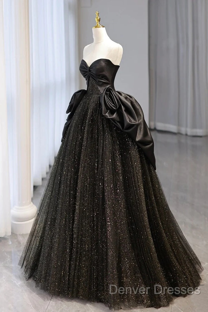 Ball Gown Black Sweetheart Neck Satin Tulle Long Prom Dress Secondary image