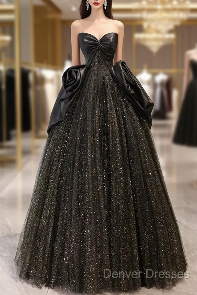 Ball Gown Black Sweetheart Neck Satin Tulle Long Prom Dress Main image