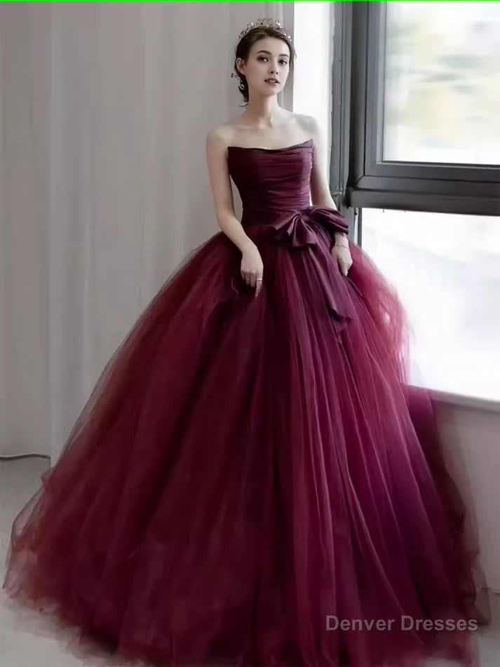 Ball Gown Burgundy Strapless Prom Dresses Evening Dress Secondary image