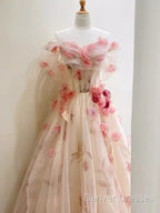 Ball Gown Champagne Floral Prom Dress Long Party Dress