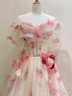 Ball Gown Champagne Floral Prom Dress Long Party Dress