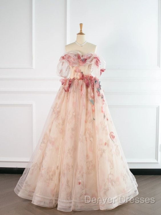 Ball Gown Champagne Tulle Floral Prom Dress Secondary image