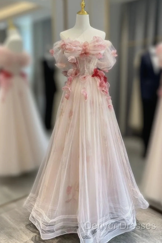 Ball Gown Champagne Tulle Floral Prom Dress Main image