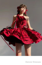 Ball Gown Halter Dark Red Christmas Dress Birthday Dresses Birthday Outfits