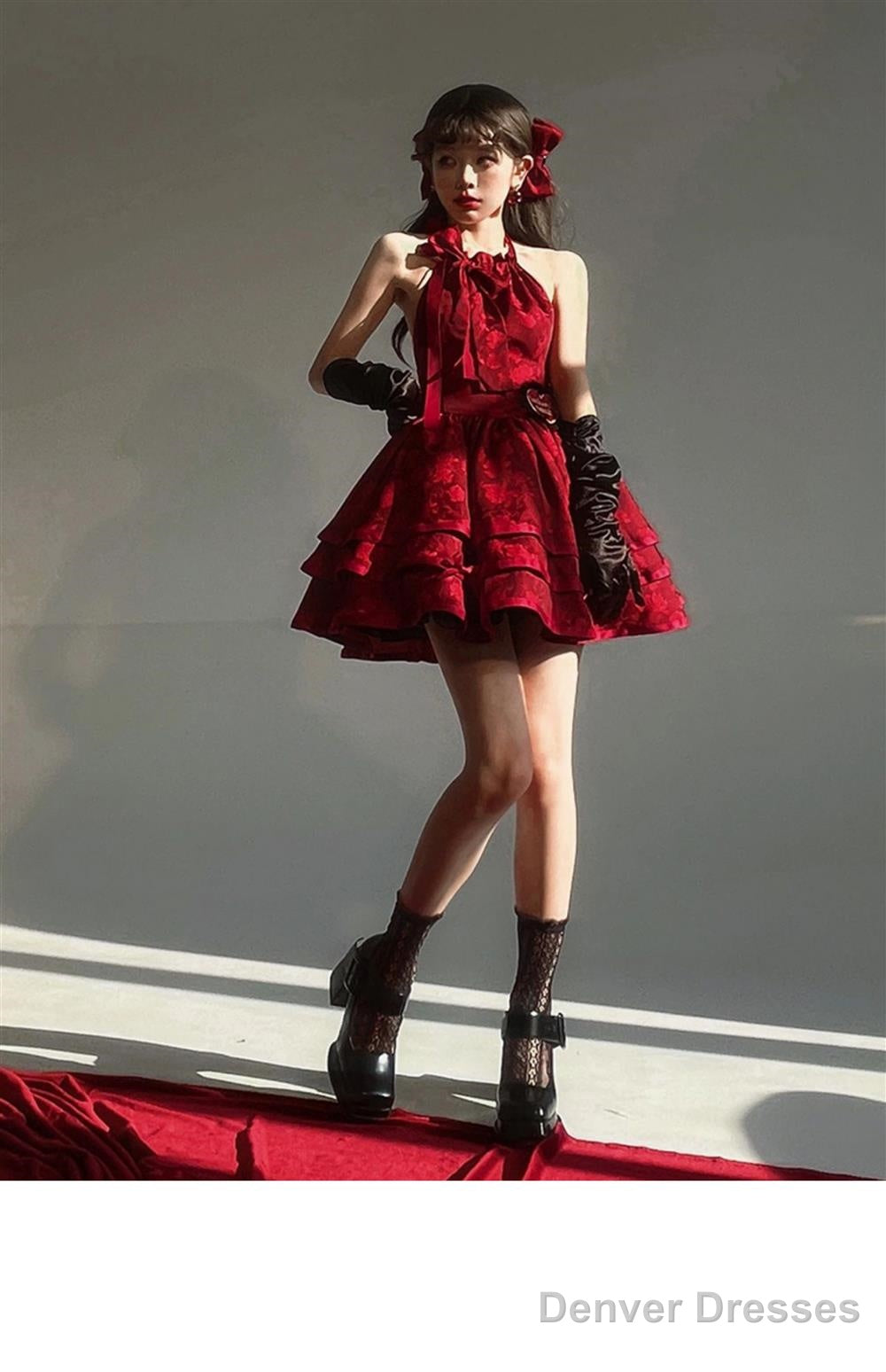 Ball Gown Halter Dark Red Christmas Dress Birthday Dresses Birthday Outfits