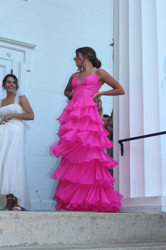 Ball Gown Hot Pink Straps Evening Party Dress Prom Dress Main image