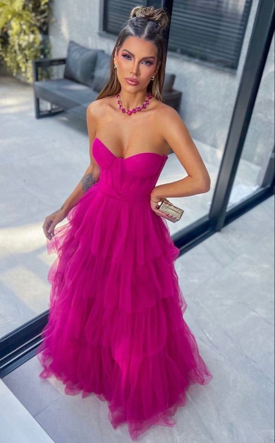 Ball Gown Hot Pink Sweetheart Tulle Party Dress Prom Dress Main image