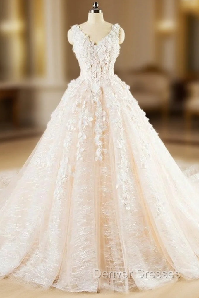 Ball Gown Ivory V-neck Backless Haute Couture Wedding Dress Main image