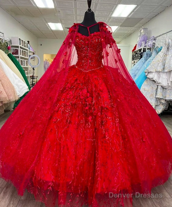 Ball Gown Lace Off-the-Shoulder Red Quinceanera Dress