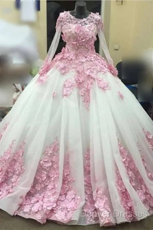 Ball Gown Long Sleeve Tulle Prom Flowers Wedding Dress Secondary image