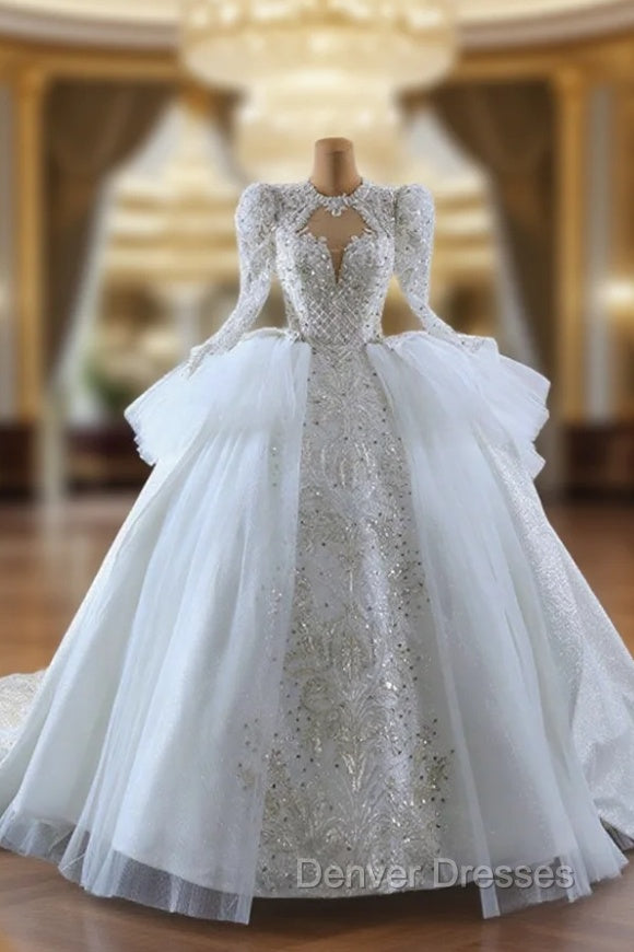 Ball Gown Long Sleeve Tulle Sequins Beading Wedding Dress Main image