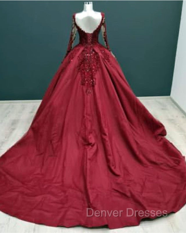 Ball Gown Long Sleeves Lace Appliques Satin V Neck Dress Secondary image