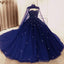 Ball Gown  Navy Blue Tulle Lace Crystals Quinceanera Dresses With Cape