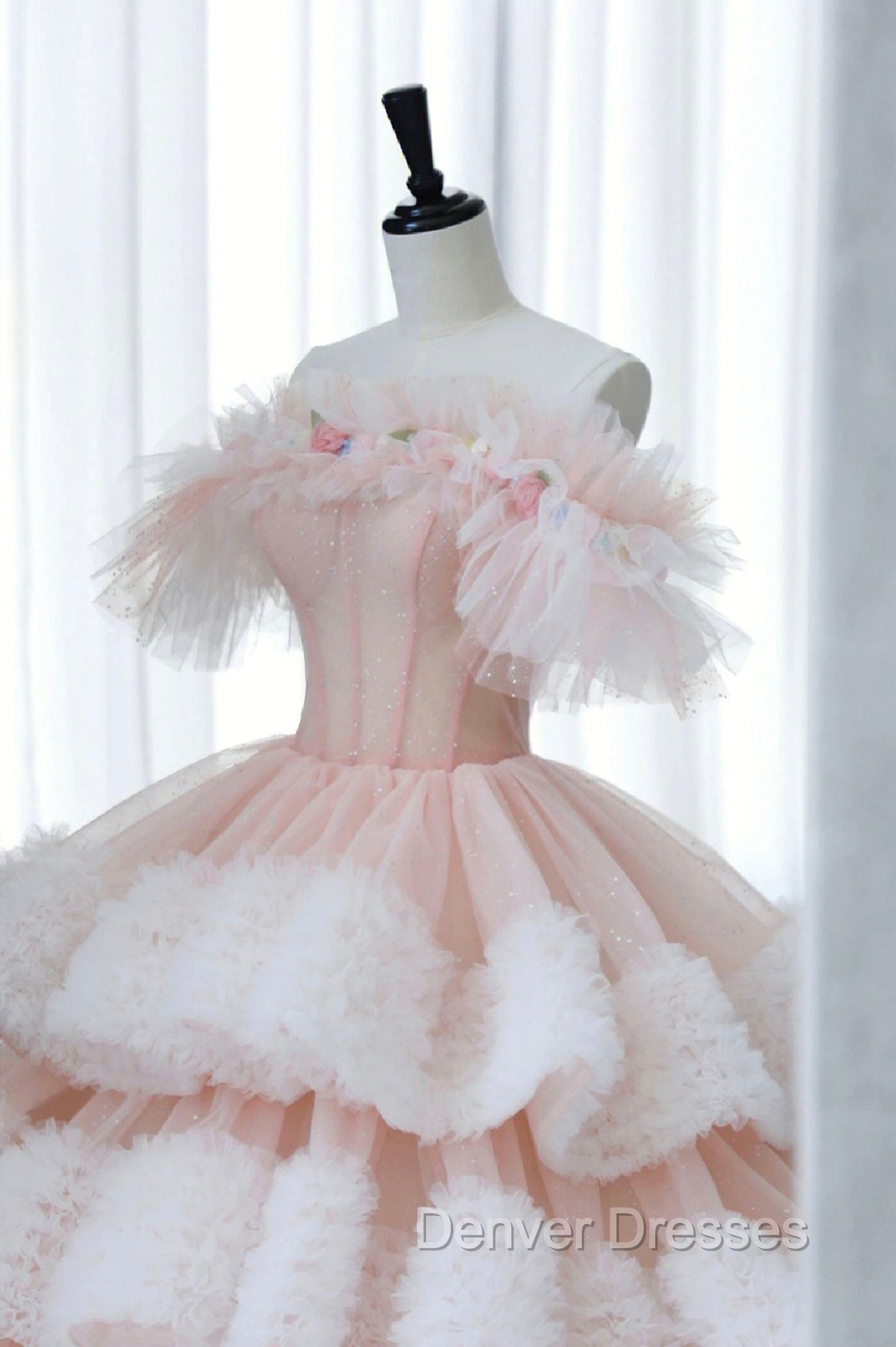 Ball Gown Off Shoulder Pink Tulle Long Prom Dress, Sweet 16 Dress Secondary image