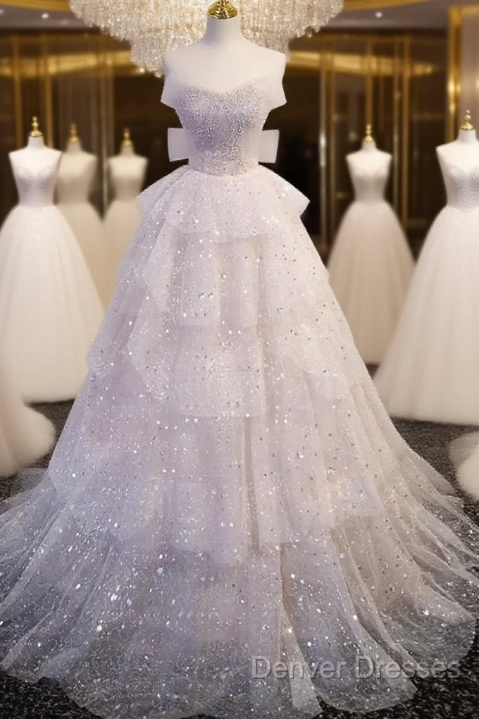 Ball Gown Off Shoulder Tulle Sequin Light Pink Long Prom Dress Main image