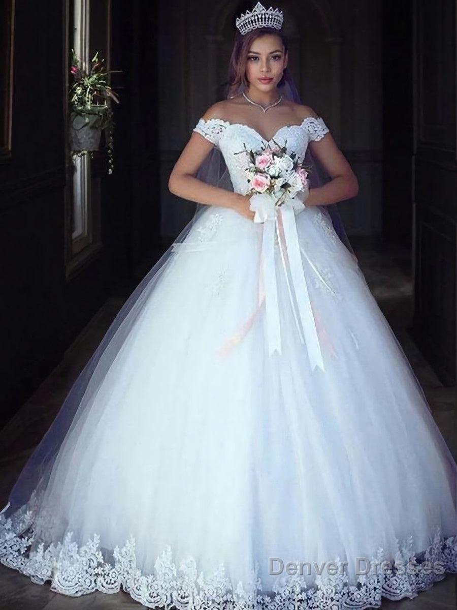Ball Gown Off-the-Shoulder Floor-Length Tulle Wedding Dresses Main image