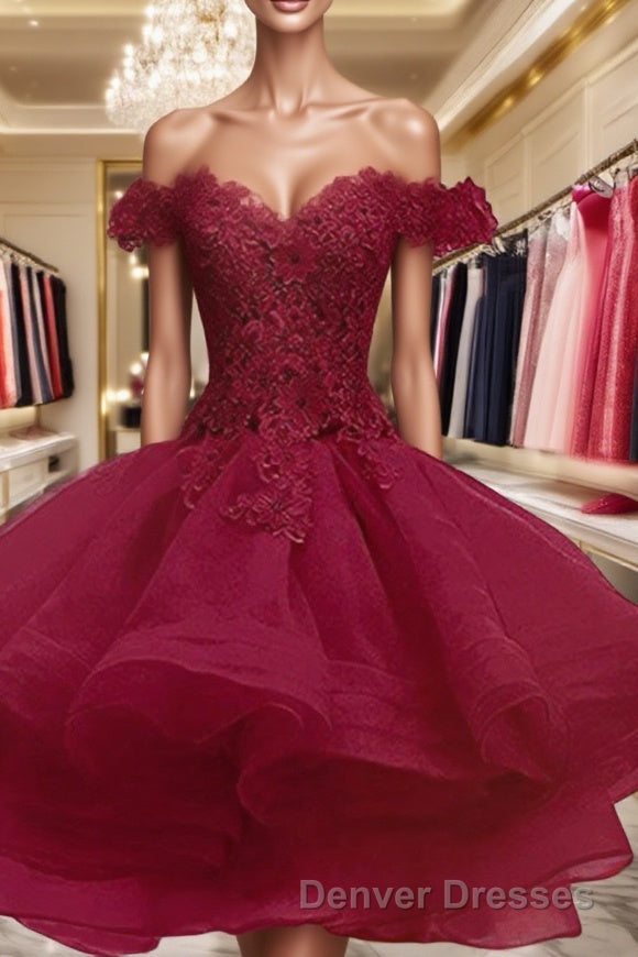Ball Gown Off-the-Shoulder Short/Mini Organza Homecoming Dress With Appliques Lace Main image