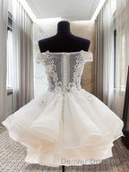 Ball Gown Off-the-Shoulder Short/Mini Organza Homecoming Dress With Appliques Lace