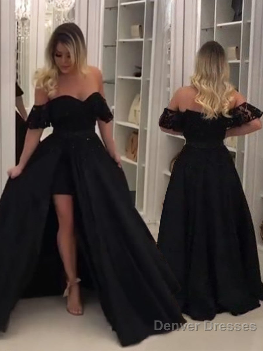Ball Gown Off-the-Shoulder Sweep Train Satin Prom Dresses Secondary image