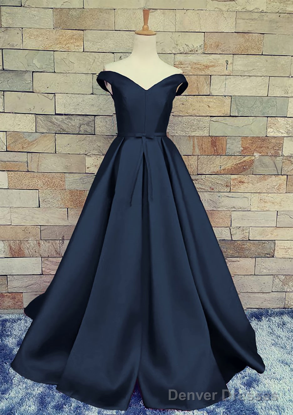 Ball Gown Off-The-Shoulder Sweep Train Satin Prom Dresses With Waistband Secondary image