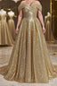 Ball Gown Off-the-Shoulder Sweep Train Sequins Prom Dress With Lace