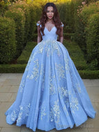 Ball Gown Off-the-Shoulder Sweep Train Tulle Prom Dresses With Pockets