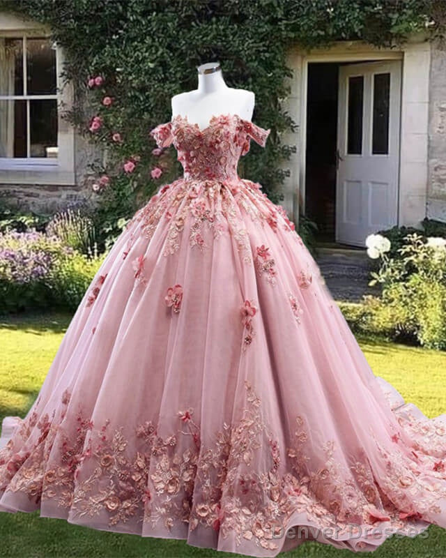 Ball Gown Off The Shoulder Tulle Dress With 3D Flowers Secondary image