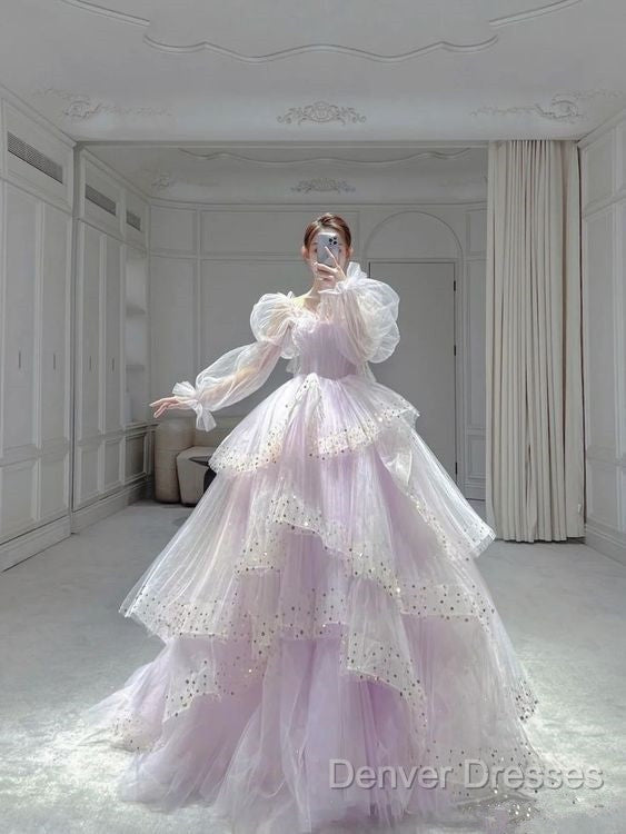 Ball Gown Off The Shoulder Tulle Lilac Prom Dress Evening Dress