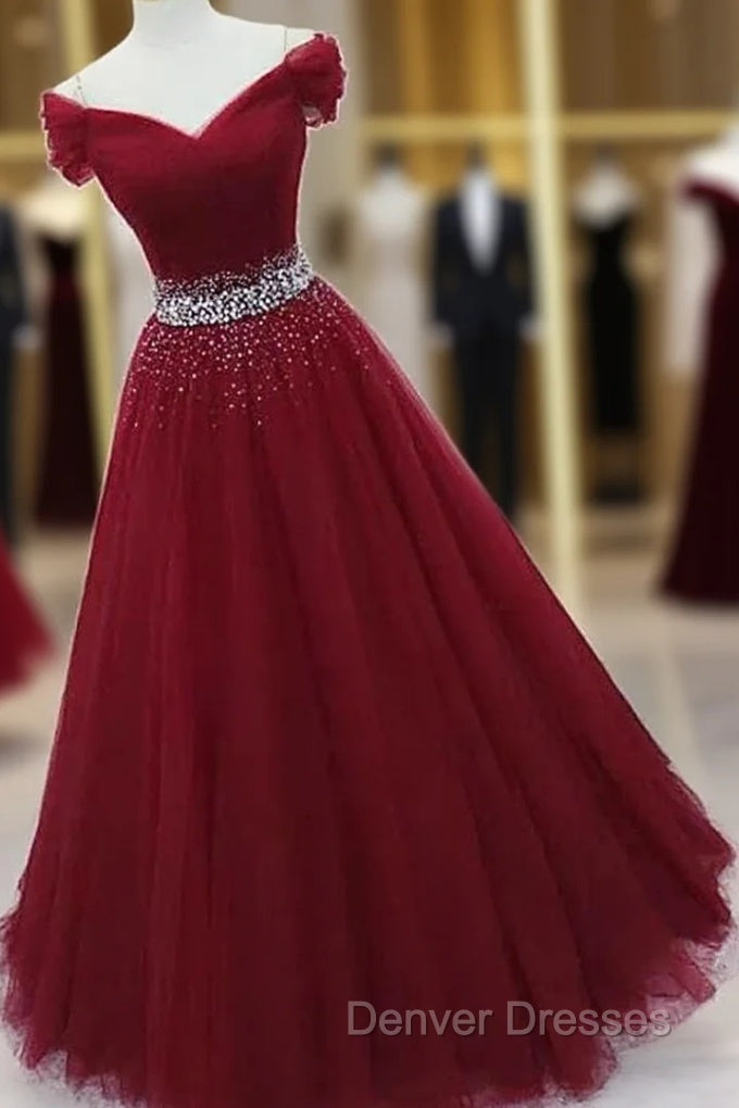 Ball Gown Off-the-Shoulder Tulle Long/Floor-Length Sparkling Prom Dress With Beading Main image