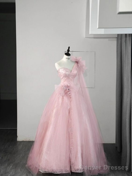 Ball Gown One Shoulder Pink Tulle Prom Dresses Evening Dress Main image