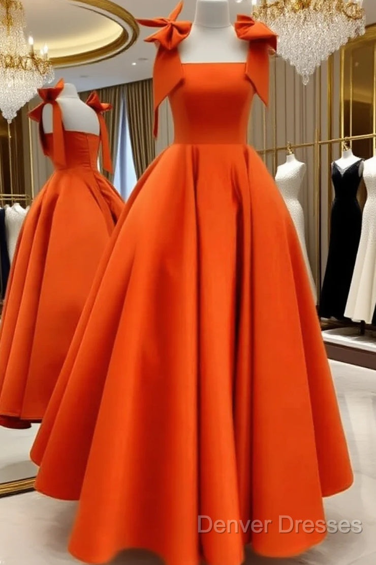 Ball Gown Orange Satin Dress With Straps Main image