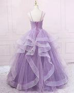 Green/Purple/Blue Fashion Elegant Spaghetti Strap Long Organza Ruffles Ball Gown Evening Gown Graduation Gown Adult Ceremony Gown