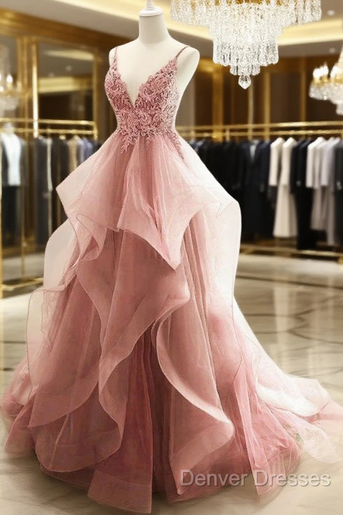 Ball Gown Pink Floor Length Sleeveless Lace Prom Dress Main image