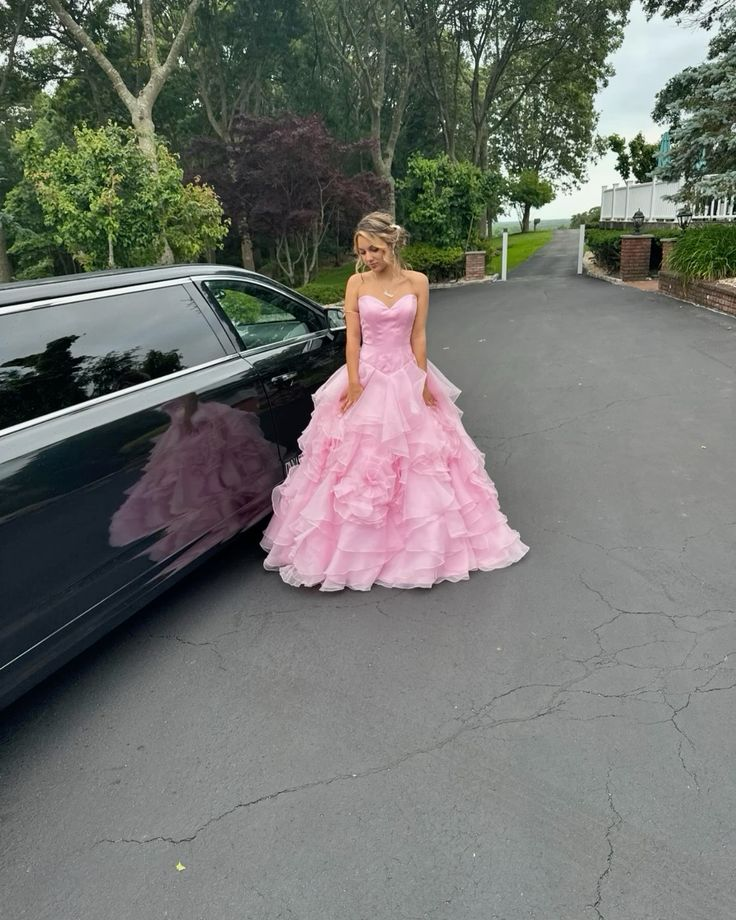 Ball Gown Pink Strapless Long Prom Dress Ruffled Formal Evening Dress Main image