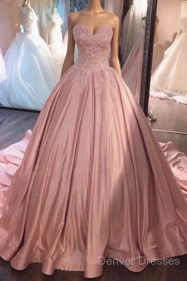Ball Gown Pink Sweetheart Lace Prom Formal Dress With Court Train Main image
