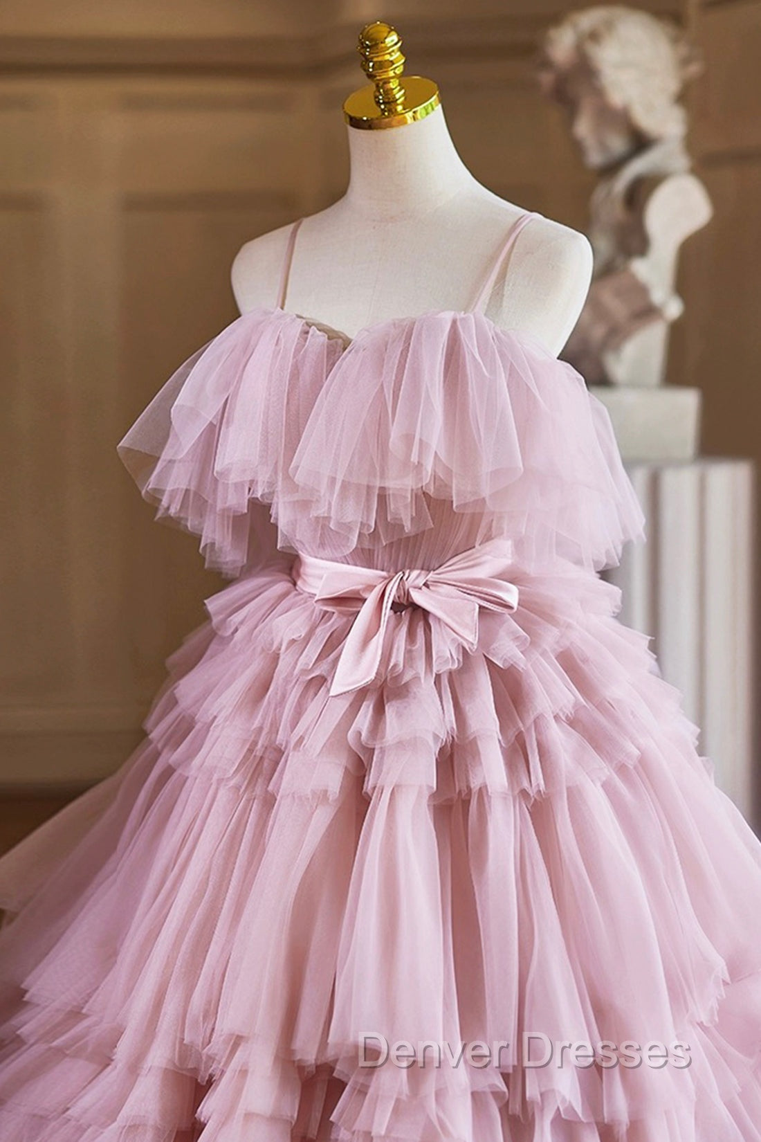 Ball Gown Pink Tulle Spaghetti Strap Long Prom Evening Dress, Pink Sweet 16 Dress Secondary image
