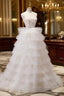 Ball-Gown/Princess Tulle White Long Prom Dress With Beading Flower Cascading Ruffles