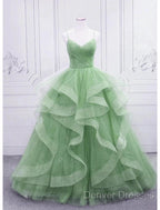 Ball Gown Prom Dress Glittering Dress Formal Floor Length Sleeveless V Neck Tulle With Glitter Ruffles
