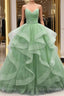 Ball Gown Prom Dress Glittering Dress Formal Floor Length Sleeveless V Neck Tulle With Glitter Ruffles