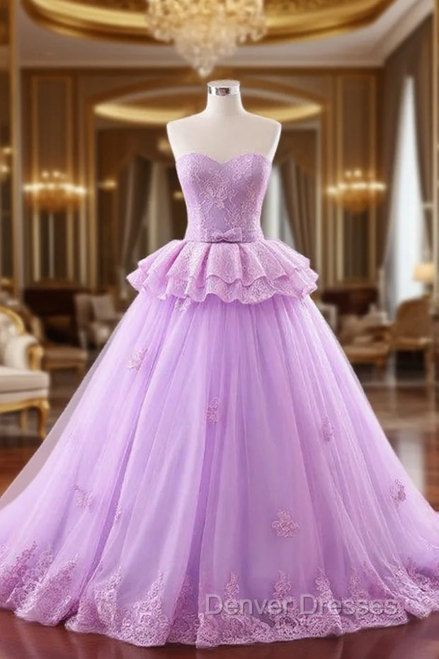 Ball Gown Purple Tulle Lace Sweetheart Wedding Dress