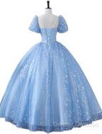 Ball Gown Quinceanera Dress Princess Dress Performance Sweet 16 Floor Length Short Sleeve Square Neck Polyester With Pearls Appliques